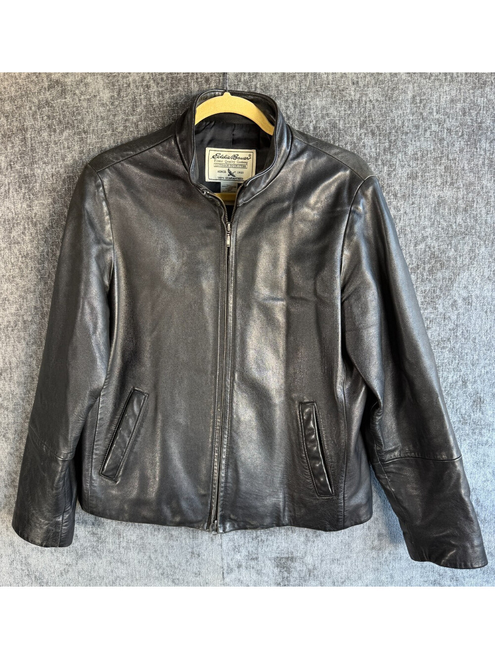 Eddie Bauer Womens Genuine Lambskin Leather Jacket Size Petite L Black Full Zip